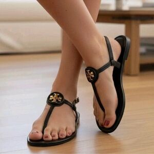 Tory Burch Dillan Black Leather Slingback Sandals Size 10.5